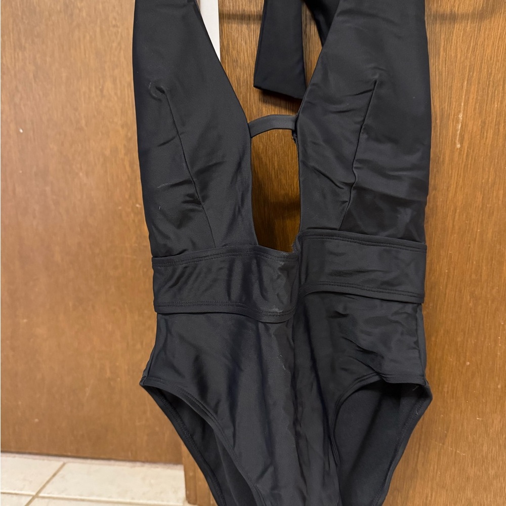 Adore Me Black One Piece Swimsuit Plunging Neckline - NWT